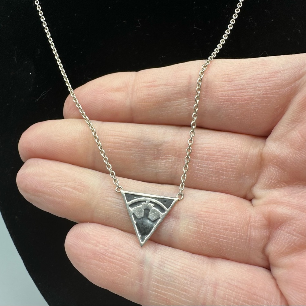 Sterling Silver 925 Triangular Inlaid Southwestern Chain Link 16.5” Necklace